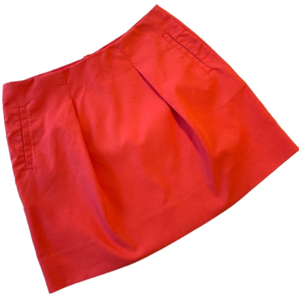 J. Crew wide front pleat coral orange mini skirt pockets size 8 style 04235